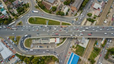 Drones Eye View - soyut karayolu trafik sıkışıklığı üst görünüm, ulaşım konsepti
