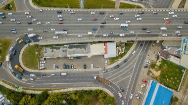 Drones Eye View - soyut karayolu trafik sıkışıklığı üst görünüm, ulaşım konsepti