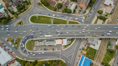 Drones Eye View - soyut karayolu trafik sıkışıklığı üst görünüm, ulaşım konsepti