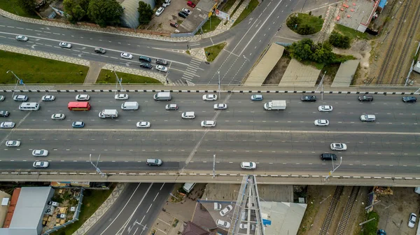 Drones Eye View - vista superior abstracta del atasco de tráfico por carretera, concepto de transporte — Foto de Stock