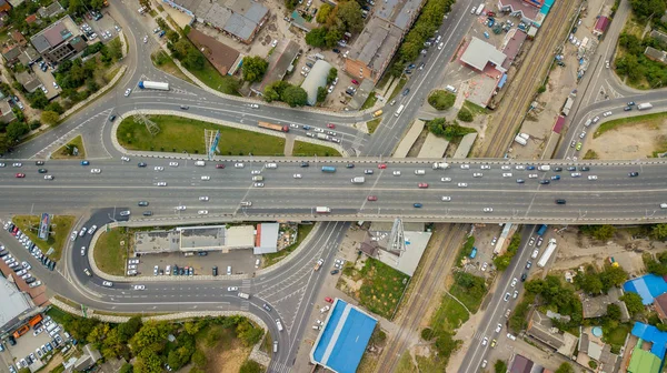Drones Eye View - vista superior abstracta del atasco de tráfico por carretera, concepto de transporte — Foto de Stock