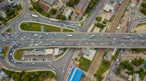 Drones Eye View - vista superior abstracta del atasco de tráfico por carretera, concepto de transporte — Foto de Stock