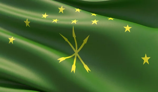 De vlag van de Republiek Adygea, een federaal onderdaan van Rusland. Hoge resolutie close-up 3D illustratie. — Stockfoto