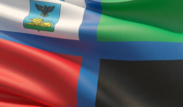 Bandera de Belgorod Oblast. Ilustración 3D de primer plano de alta resolución. Banderas de los sujetos federales de Rusia. — Foto de Stock