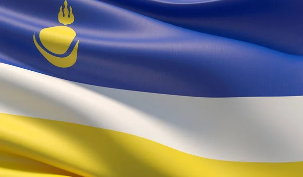 Flagge von Burjatien. Hochauflösende 3D-Illustration aus nächster Nähe. Flaggen der föderalen Untertanen Russlands. — Stockfoto