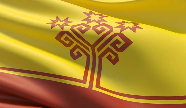 Bandeira de Chuvashia, República de Chuvash. Ilustração 3D close-up de alta resolução. Bandeiras dos súditos federais da Rússia. — Fotografia de Stock