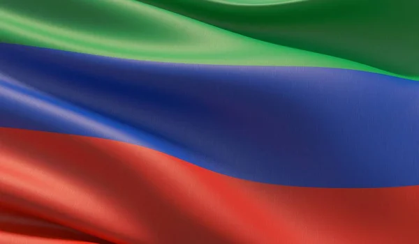 Vlag van Dagestan, Hoge resolutie close-up 3D illustratie. Vlaggen van de federale onderdanen van Rusland. — Stockfoto