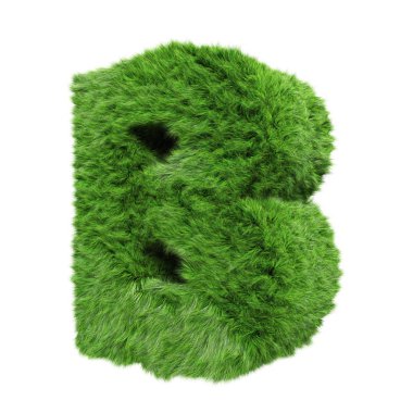 Bitkisel çim alfabesi B. Beyaz 3d resimde izole edilmiş.