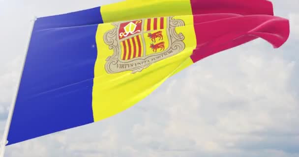 Vinka flaggor i världen - Andorra flagga. — Stockvideo