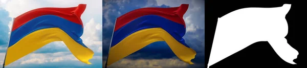 Banderas ondeando del mundo - Bandera de Armenia. Set de 2 banderas e imagen alfa mate. Máscara de muy alta calidad sin borde no deseado. Alta resolución para composición profesional. Ilustración 3D. — Foto de Stock