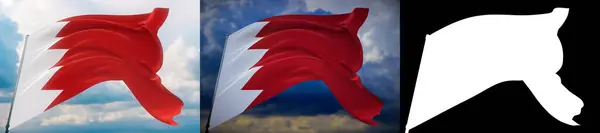 Dünyanın bayraklarını sallıyor - Bahreyn bayrağı. 2 bayrak ve alfa mat görüntüsü. İstenmeyen bir tarafı olmayan çok kaliteli bir maske. Profesyonel kompozisyon için yüksek çözünürlük. 3B illüstrasyon. — Stok fotoğraf