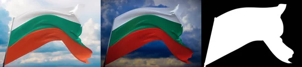 Banderas ondeando del mundo - Bandera de Bulgaria. Set de 2 banderas e imagen alfa mate. Máscara de muy alta calidad sin borde no deseado. Alta resolución para composición profesional. Ilustración 3D. — Foto de Stock