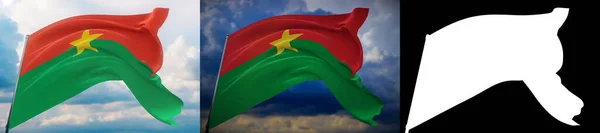 Banderas ondeando del mundo - Bandera de Burkina Faso. Set de 2 banderas e imagen alfa mate. Máscara de muy alta calidad sin borde no deseado. Alta resolución para composición profesional. Ilustración 3D. — Foto de Stock