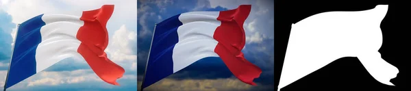 Ondeando banderas del mundo - bandera de Francia. Set de 2 banderas e imagen alfa mate. Máscara de muy alta calidad sin borde no deseado. Alta resolución para composición profesional. Ilustración 3D. —  Fotos de Stock