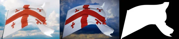 조지아의 국기 - 세계의 깃발을 흔들고 있다. 두 개의 깃발과 알파 마테 이미지로 되어 있다. 원치 않는 모서리가 없는 아주 고품질의마스크. 프로페셔널 작곡을 위한 해상도높음. 3D 삽화. — 스톡 사진