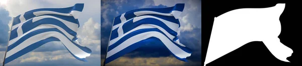 Ondeando banderas del mundo - bandera de Grecia. Set de 2 banderas e imagen alfa mate. Máscara de muy alta calidad sin borde no deseado. Alta resolución para composición profesional. Ilustración 3D. —  Fotos de Stock