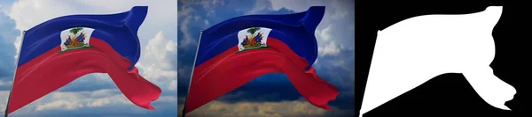 Ondeando banderas del mundo - bandera de Haití. Set de 2 banderas e imagen alfa mate. Máscara de muy alta calidad sin borde no deseado. Alta resolución para composición profesional. Ilustración 3D. —  Fotos de Stock