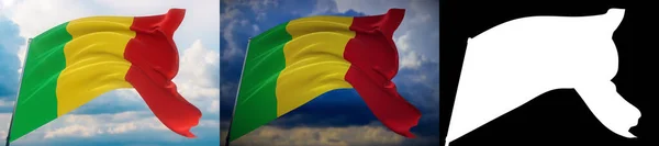 Drapeaux du monde - drapeau du Mali. Lot de 2 drapeaux et image alpha mat. Masque de très haute qualité sans bord indésirable. Haute résolution pour la composition professionnelle. Illustration 3D. — Photo