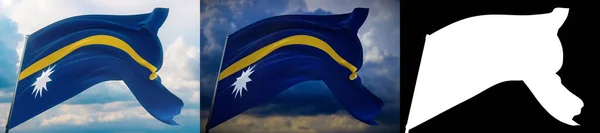Ondeando banderas del mundo - bandera de Nauru. Set de 2 banderas e imagen alfa mate. Máscara de muy alta calidad sin borde no deseado. Alta resolución para composición profesional. Ilustración 3D. — Foto de Stock