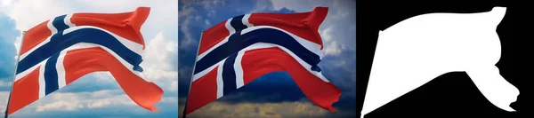 Acenando bandeiras do mundo - bandeira da Noruega. Conjunto de 2 bandeiras e imagem alfa-mate. Máscara de alta qualidade sem borda indesejada. Alta resolução para composição profissional. Ilustração 3D . — Fotografia de Stock