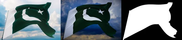 Ondeando banderas del mundo - bandera de Pakistán. Set de 2 banderas e imagen alfa mate. Máscara de muy alta calidad sin borde no deseado. Alta resolución para composición profesional. Ilustración 3D. — Foto de Stock