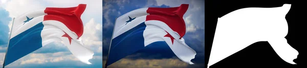 Banderas ondeando del mundo - Bandera de Panamá. Set de 2 banderas e imagen alfa mate. Máscara de muy alta calidad sin borde no deseado. Alta resolución para composición profesional. Ilustración 3D. — Foto de Stock