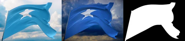 Ondeando banderas del mundo - bandera de Somalia. Set de 2 banderas e imagen alfa mate. Máscara de muy alta calidad sin borde no deseado. Alta resolución para composición profesional. Ilustración 3D. — Foto de Stock
