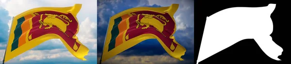 Ondeando banderas del mundo - Bandera de Sri Lanka. Set de 2 banderas e imagen alfa mate. Máscara de muy alta calidad sin borde no deseado. Alta resolución para composición profesional. Ilustración 3D. — Foto de Stock