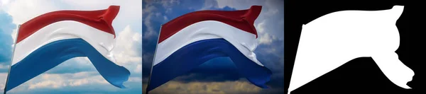 Bandeiras ondulantes do mundo - Bandeira da Holanda. Conjunto de 2 bandeiras e imagem alfa-mate. Máscara de alta qualidade sem borda indesejada. Alta resolução para composição profissional. Ilustração 3D . — Fotografia de Stock