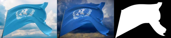 Хвилюючі прапори світу - прапор Організації Об "єднаних Націй. Waved високо деталізований 3D рендеринг. — стокове фото