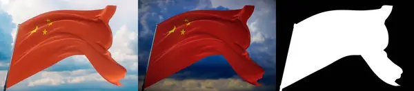 Waving flags of the world - flag of China. Set of 2 flags and alpha matte image. Very high quality mask without unwanted edge. High resolution for professional composition. 3D illustration. — Stock Photo, Image