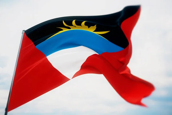 Waving flags of the world - flag of Antigua and Barbuda. Shot with a shallow depth of field, selective focus. 3D illustration. — Stock Photo, Image