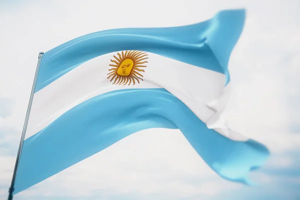 Bandeiras ondulantes do mundo - bandeira da Argentina. Tiro com uma profundidade de campo rasa, foco seletivo. Ilustração 3D. — Fotografia de Stock