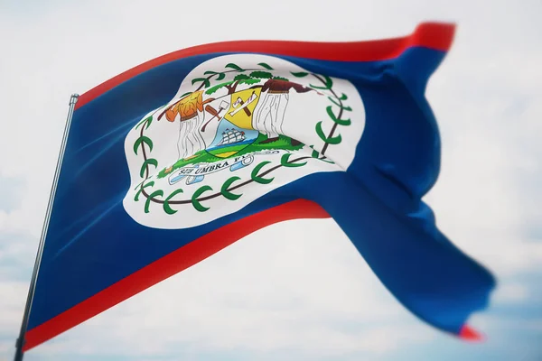 Dünyanın bayraklarını sallıyor - Belize bayrağı. Sığ bir alan derinliği ve seçici bir odak noktasıyla vurulmuş. 3B illüstrasyon. — Stok fotoğraf