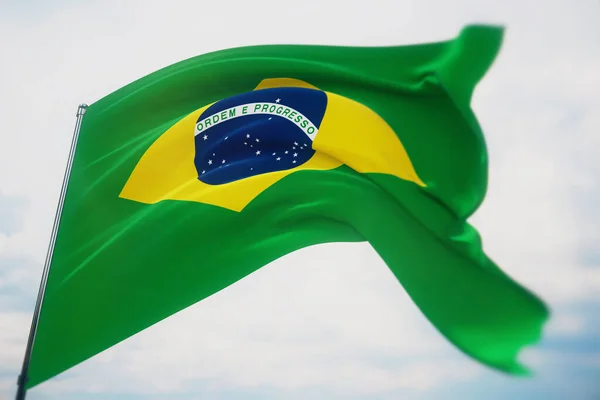 Розмахуючи прапорами світу - прапором Бразилії. Розстріляний з малою глибиною, вибірковий фокус. 3D ілюстрація. — стокове фото