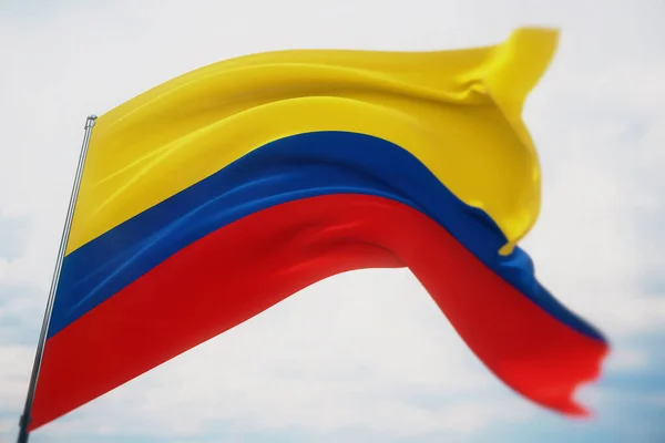 Κυματιστές σημαίες του κόσμου - σημαία της Κολομβίας. Πυροβολήθηκε με ρηχό βάθος πεδίου, επιλεκτική εστίαση. 3D απεικόνιση. — Φωτογραφία Αρχείου