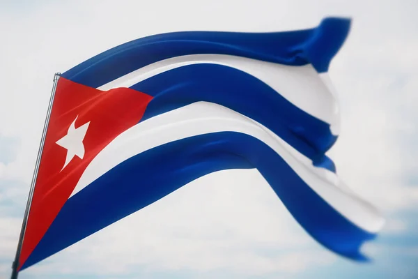 A világ zászlóinak lobogtatása - Kuba zászlója. Sekély mélységélességű lövés, szelektív fókusz. 3D illusztráció. — Stock Fotó