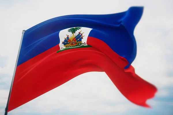 Waving flags of the world - flag of Haiti. Shot with a shallow depth of field, selective focus. 3D illustration. — Stock Photo, Image