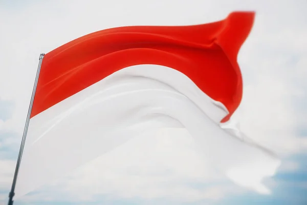 Wave flags of the world - flag Indonesia (dalam bahasa Inggris). Ditembak dengan kedalaman dangkal lapangan, fokus selektif. Ilustrasi 3D. — Stok Foto