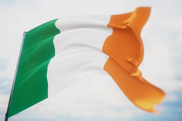 Хвилюючі прапори світу - прапор Ірландії. Розстріляний з малою глибиною, вибірковий фокус. 3D ілюстрація. — стокове фото