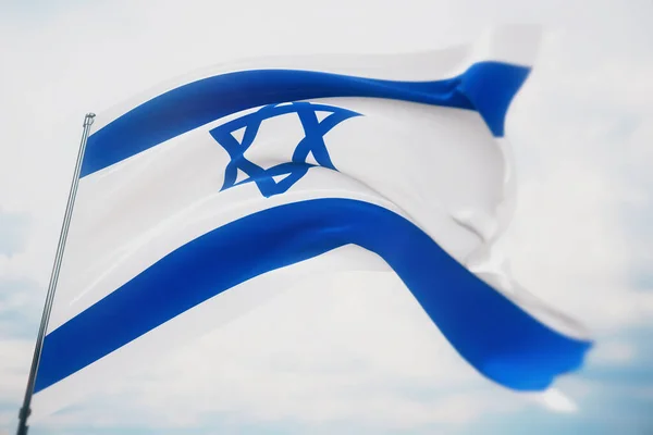 Viftande flaggor i världen - Israels flagga. Skjuten med ett grunt skärpedjup, selektivt fokus. 3D-illustration. — Stockfoto