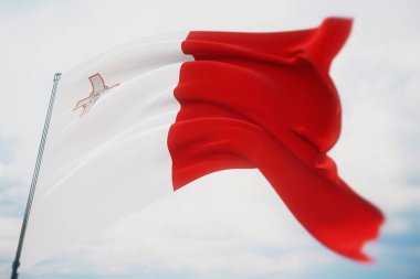 Dünyanın bayraklarını sallıyor - Malta bayrağı. Sığ bir alan derinliği ve seçici bir odak noktasıyla vurulmuş. 3B illüstrasyon.