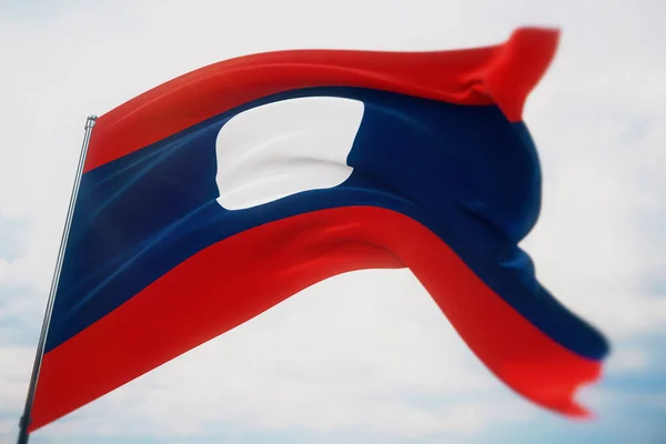 Ondeando banderas del mundo - Bandera de Laos. Disparo con una profundidad de campo poco profunda, enfoque selectivo. Ilustración 3D. — Foto de Stock