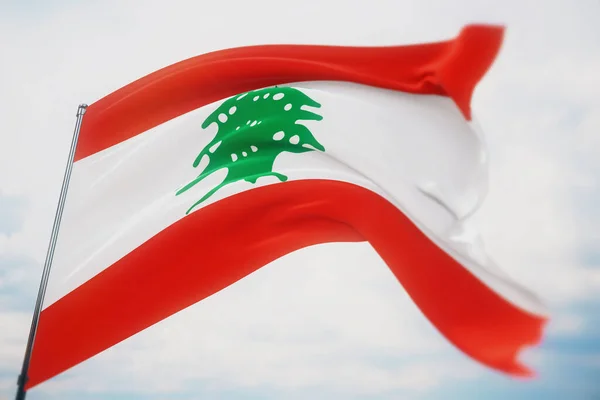 Acenando bandeiras do mundo - bandeira do Líbano. Tiro com uma profundidade de campo rasa, foco seletivo. Ilustração 3D . — Fotografia de Stock