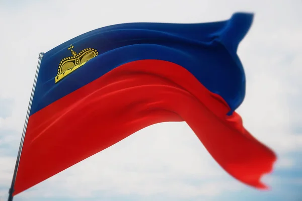 Vlajky světa - vlajka Lichtenštejnska. Výstřel s mělkou hloubkou pole, selektivní zaměření. 3D ilustrace. — Stock fotografie