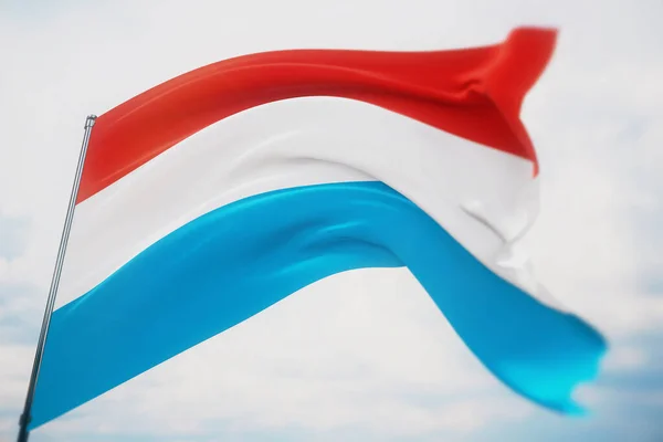 Wuivende vlaggen van de wereld - vlag van Luxemburg. Schot met een ondiepe scherptediepte, selectieve focus. 3D illustratie. — Stockfoto