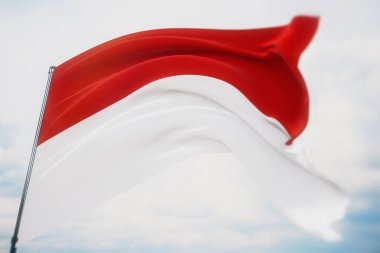 Dünyanın bayraklarını sallıyor - Monako bayrağı. Sığ bir alan derinliği ve seçici bir odak noktasıyla vurulmuş. 3B illüstrasyon.