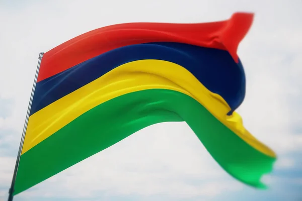 Waving flags of the world - flag of Mauritius. Shot with a shallow depth of field, selective focus. 3D illustration. — Stock Photo, Image