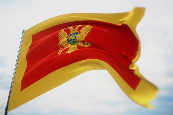 Banderas ondeando del mundo - Bandera de Montenegro. Disparo con una profundidad de campo poco profunda, enfoque selectivo. Ilustración 3D. —  Fotos de Stock