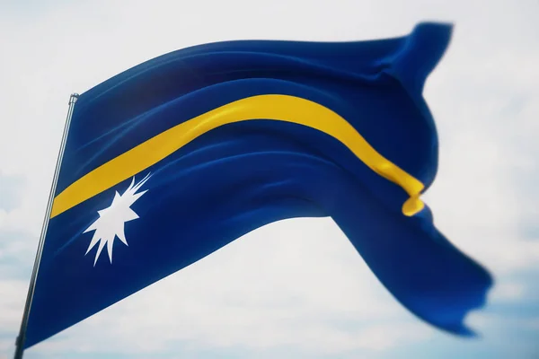 Ondeando banderas del mundo - bandera de Nauru. Disparo con una profundidad de campo poco profunda, enfoque selectivo. Ilustración 3D. — Foto de Stock